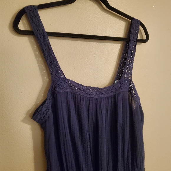 MICHAEL STARS Jodi Navy Blue Gauzy Cotton Cinch Waist Crochet Detail Jumpsuit L - Picture 3 of 12